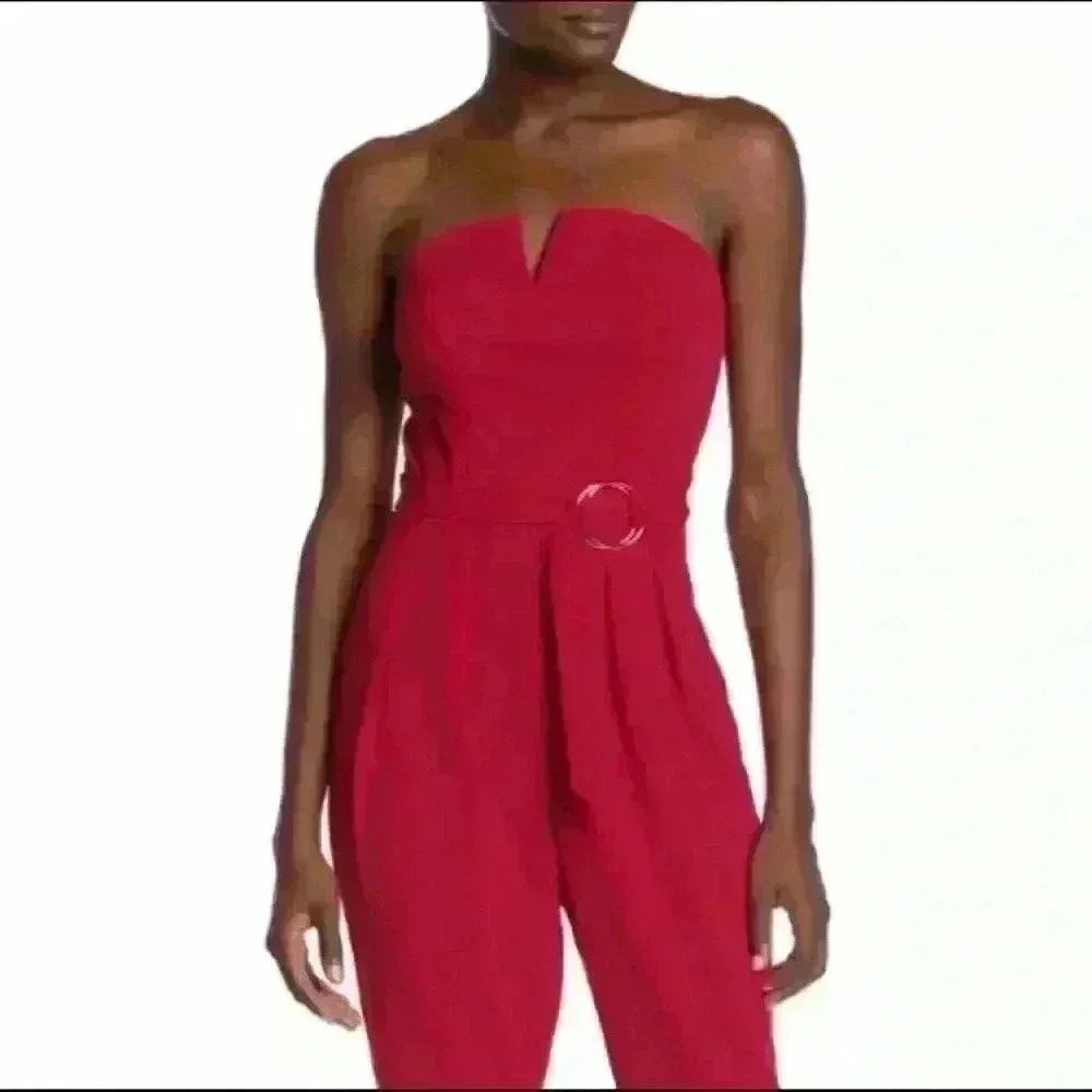 MAX+ ASH Red Strapless Notch Jumpsuit